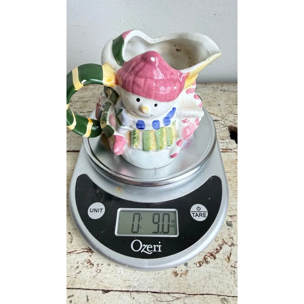 Vintage Snowman Ceramic Pitcher Christmas Holiday Creamer Hand Painted 4.25 CSGB